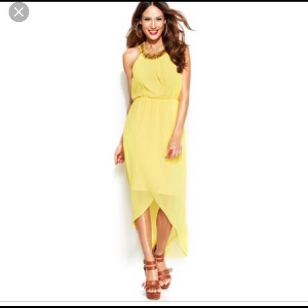 Thalia Sodi Embellished yellow high-low dress